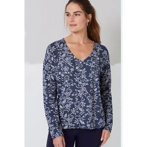 J jill Pure Jill eco terry top floral blue Lenzing blend soft casual stretch M